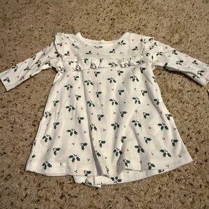 New Harry and Violet Long Sleeve Baby Dress white with Hollyberry accent 0/3 m